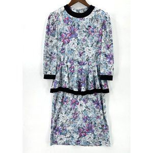 Whirlaway Womens Vtg Dress Peplum Floral Long Sleeve Shoulder Pads Multicolor12P